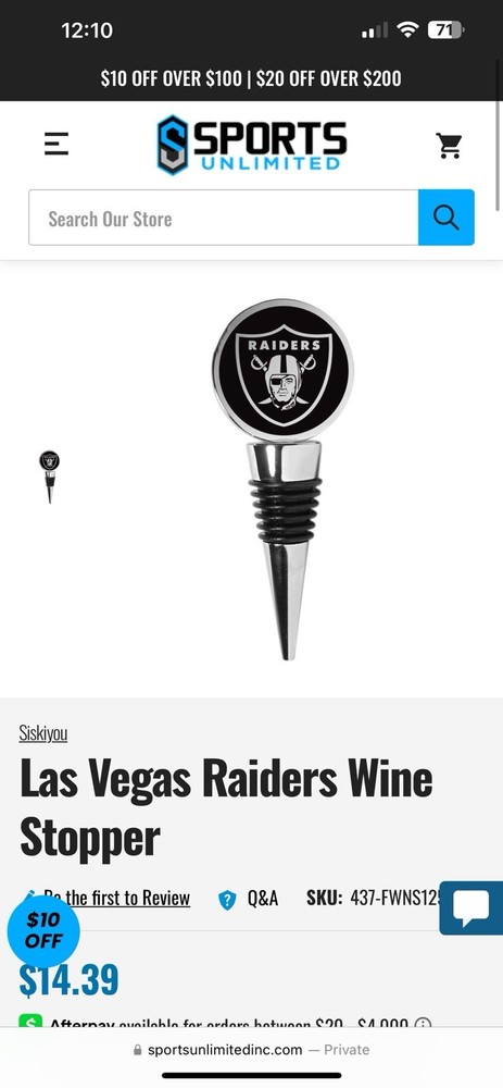 Raiders Corkscrew And Wine Stopper