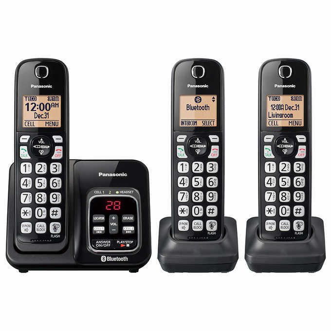 Panasonic, DECT 6.0 Bluetooth 3-Handset Phone System, Link2Cell No Landline Need