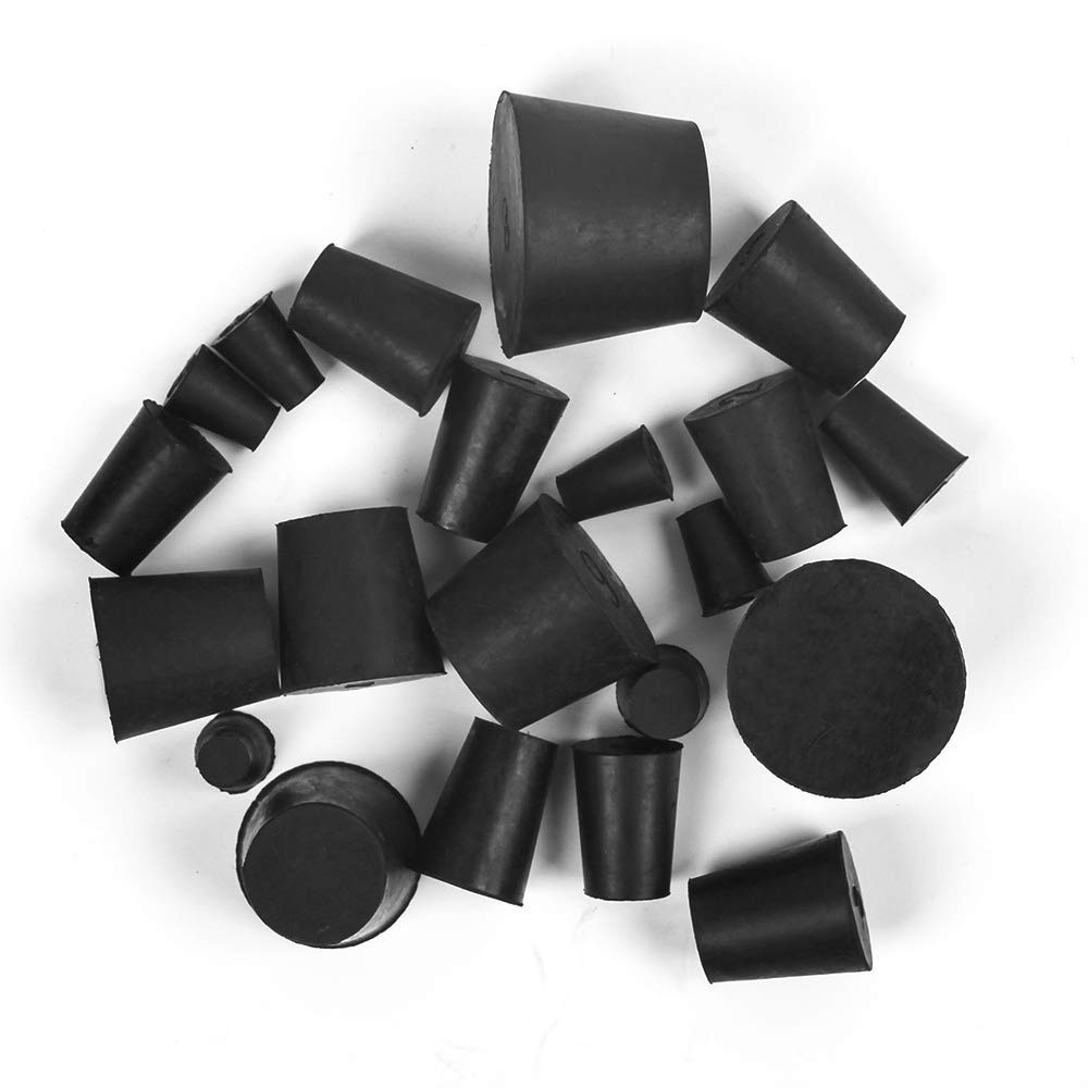 Black Rubber Stopper Collection - 21 Count, 11 Sizes for Laboratories