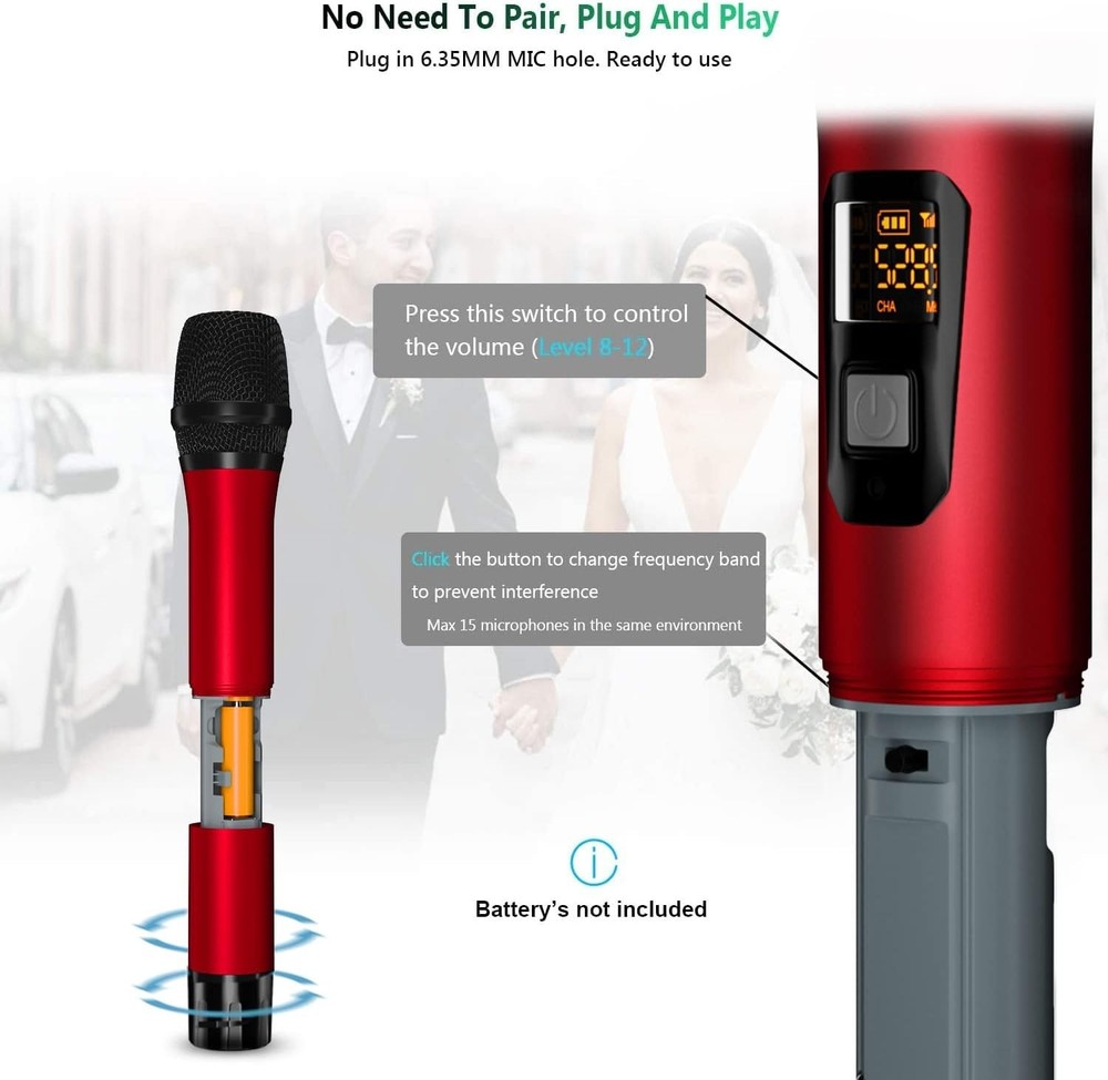 Professional Dynamic UHF Microphone - 160 Feet Range & Mute Function for Events