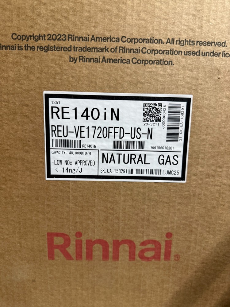 Rinnai RE140iN Tankless Water Heater NG – Unused, Open Box – See Description