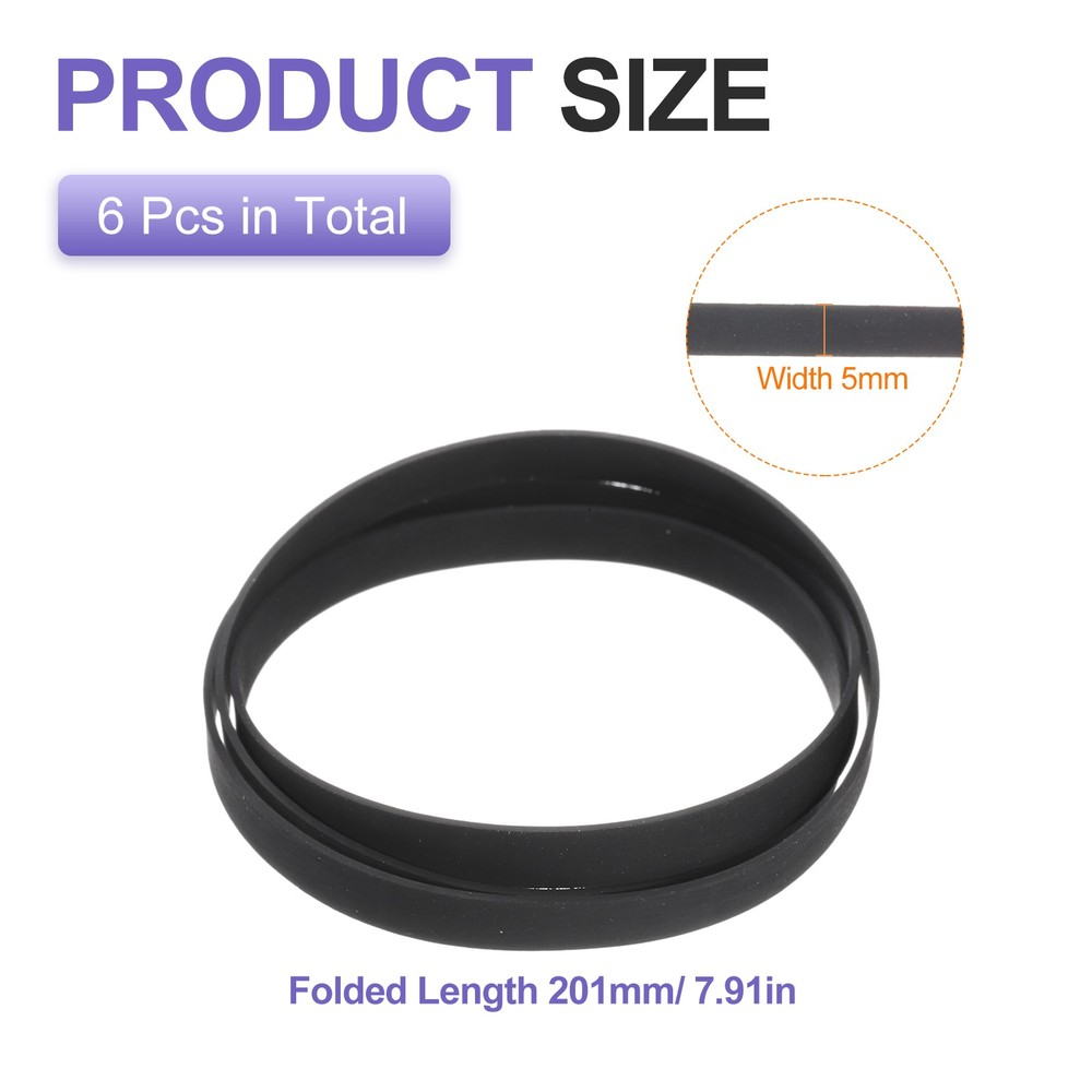 6 Pcs Turntable Belt, Folded Length 201mm Rubber Belts Replacement, Width 5mm