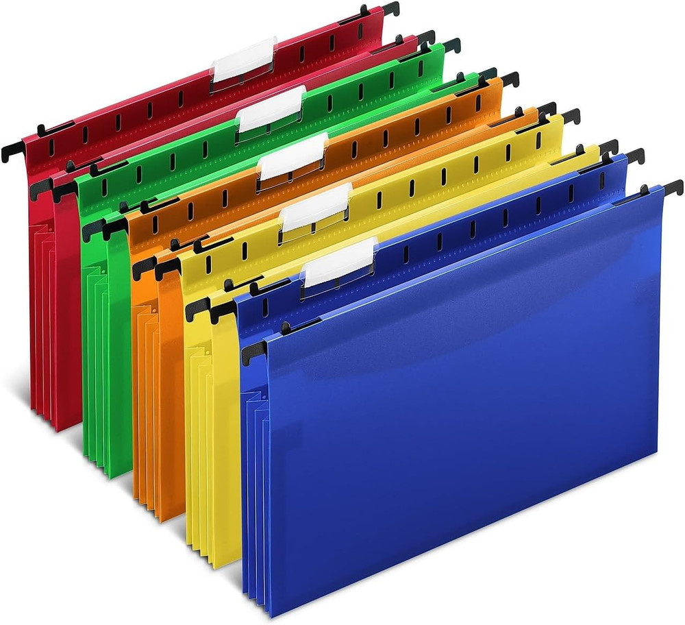 Poly Expanding Hanging File Pockets, Letter, Assorted, 5/Pack