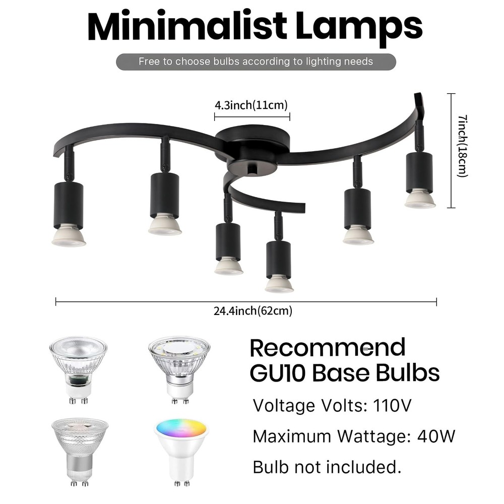SEEBLEN 6 Light Track Lighting Fixtures Ceiling, Flexibly Rotatable Light Hea...