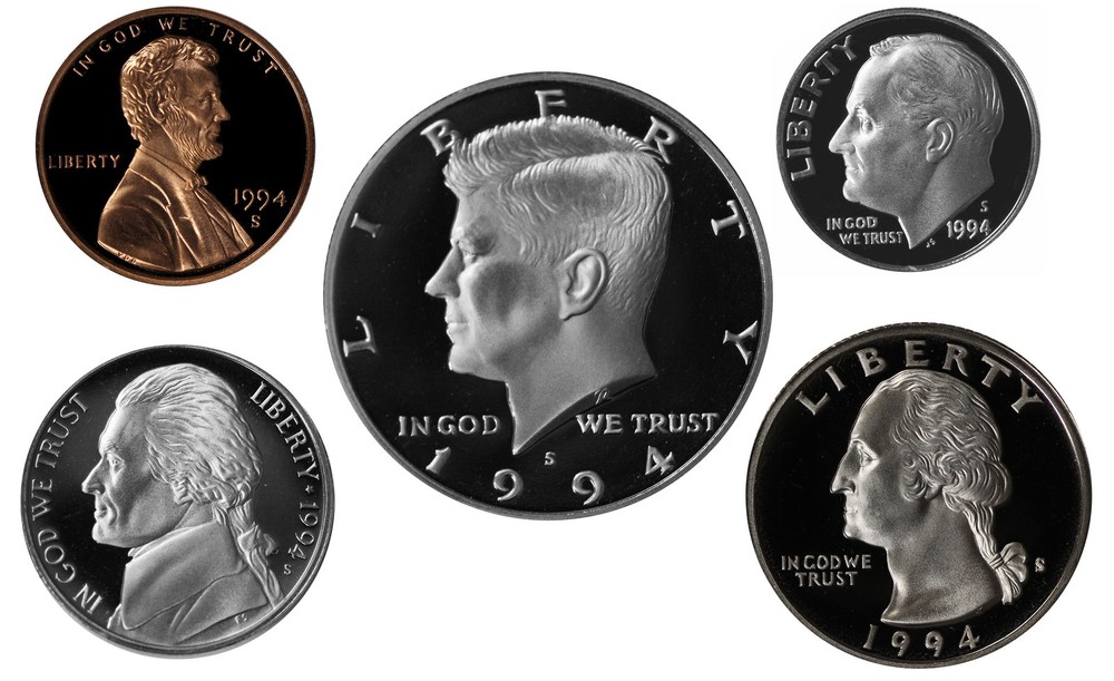 1994 -S Proof year Set - Coins ONLY - 5 Coins