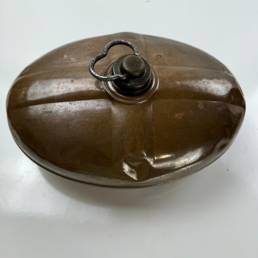 Antique Copper Bed Warming Pan Oval Lid With Handle 5" Tall 11.5" Long