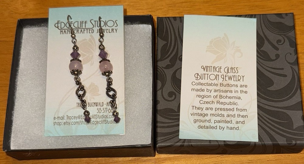 Edgecliff Studios Handcrafted Vintage Glass Button Earrings
