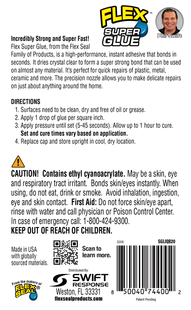 Flex Super Glue Liquid, Clear, 20 Gram Bottle