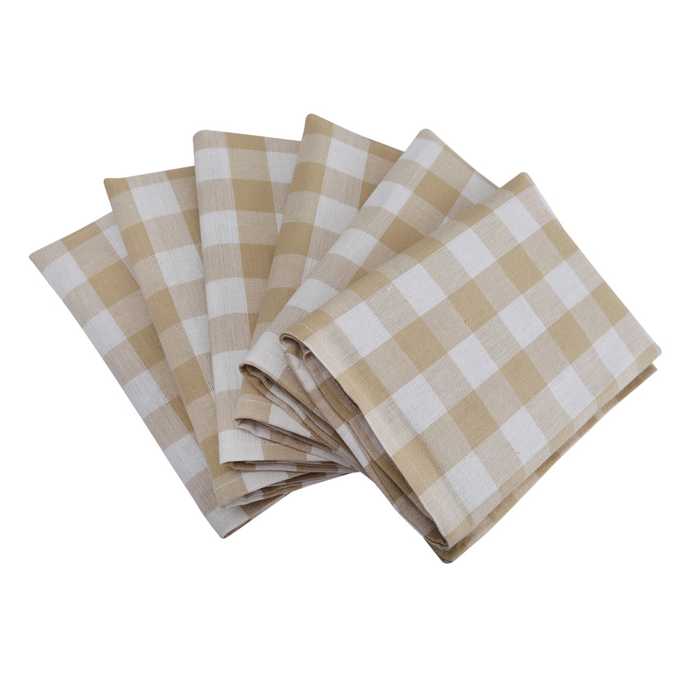 Cotton Napkins Checkered Beige & White 6/pack