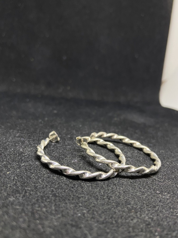 Native American Navajo plain Sterling Silver twisted Post half hoop Earrings
