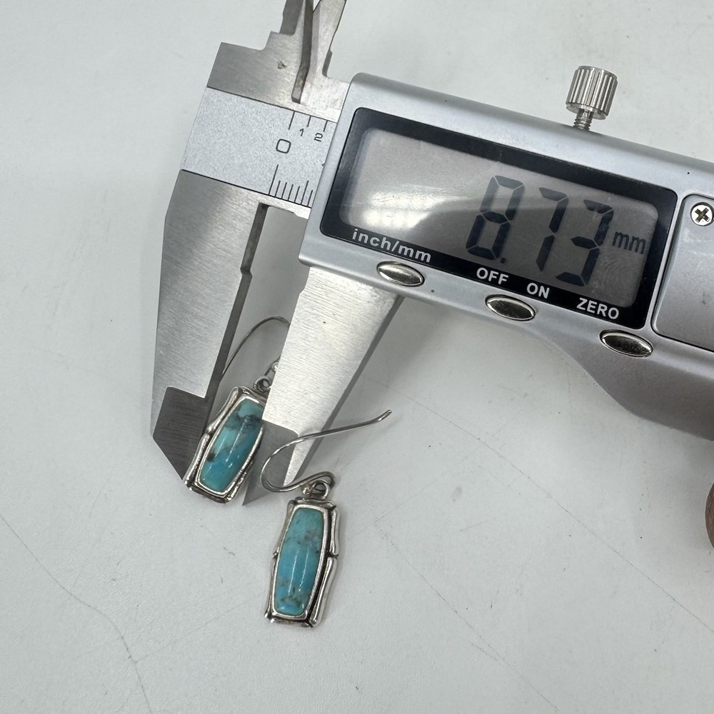 Sterling Silver Turquoise Rectangular Dangle Earrings 1” 3.3g