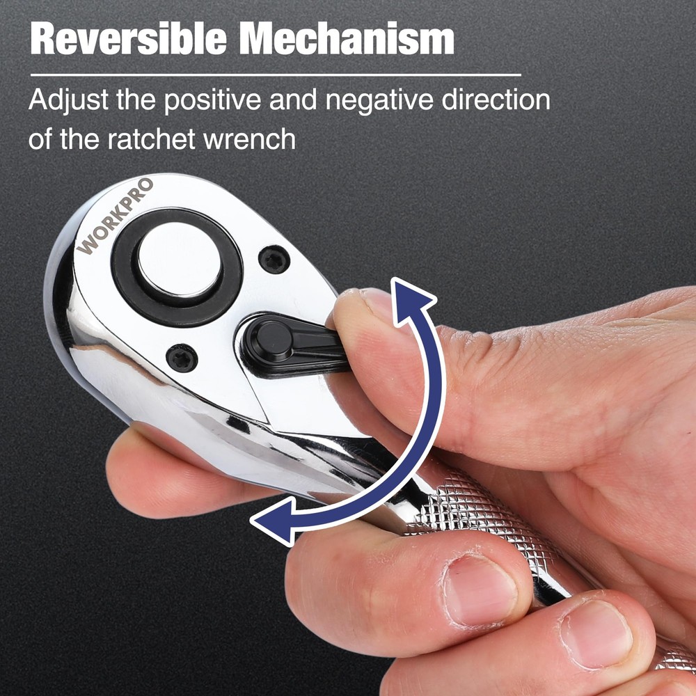 WORKPRO 3-Piece Stubby Ratchet Set, Quick Release 3pc ratchet set, Silver