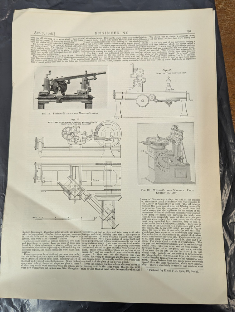 Wheel-Cutting Machine, Gear-Cutting Machine : 1908 Engineering Magazine Print