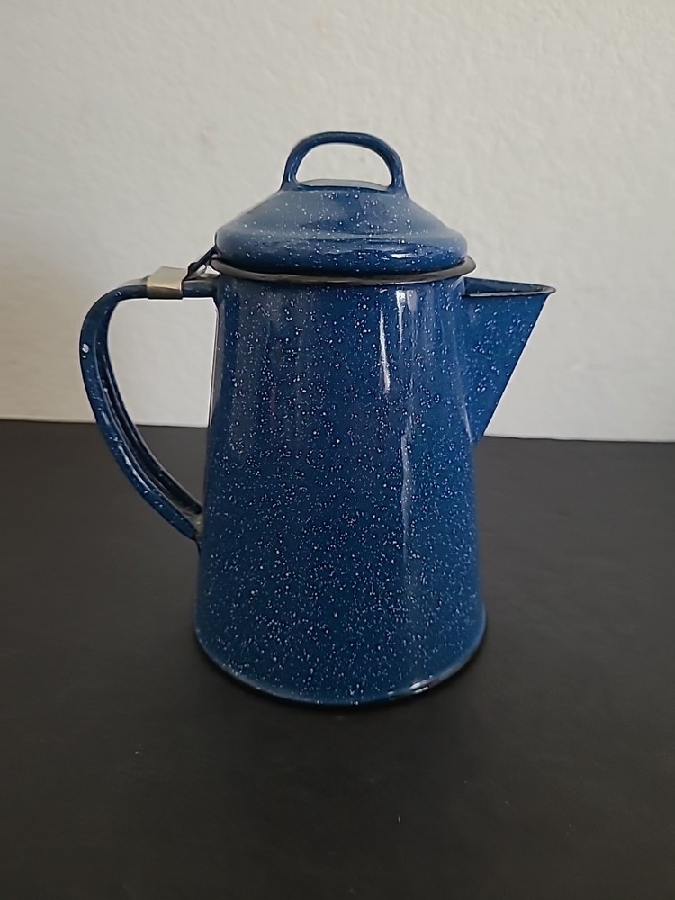 Blue And White Speckled Enamelware Coffee Percolator