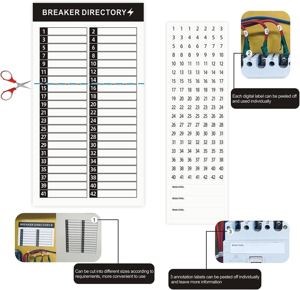 16 Sheets Breaker Panel Labels Electrical Box Sticker Numbers Breaker Panel Labe