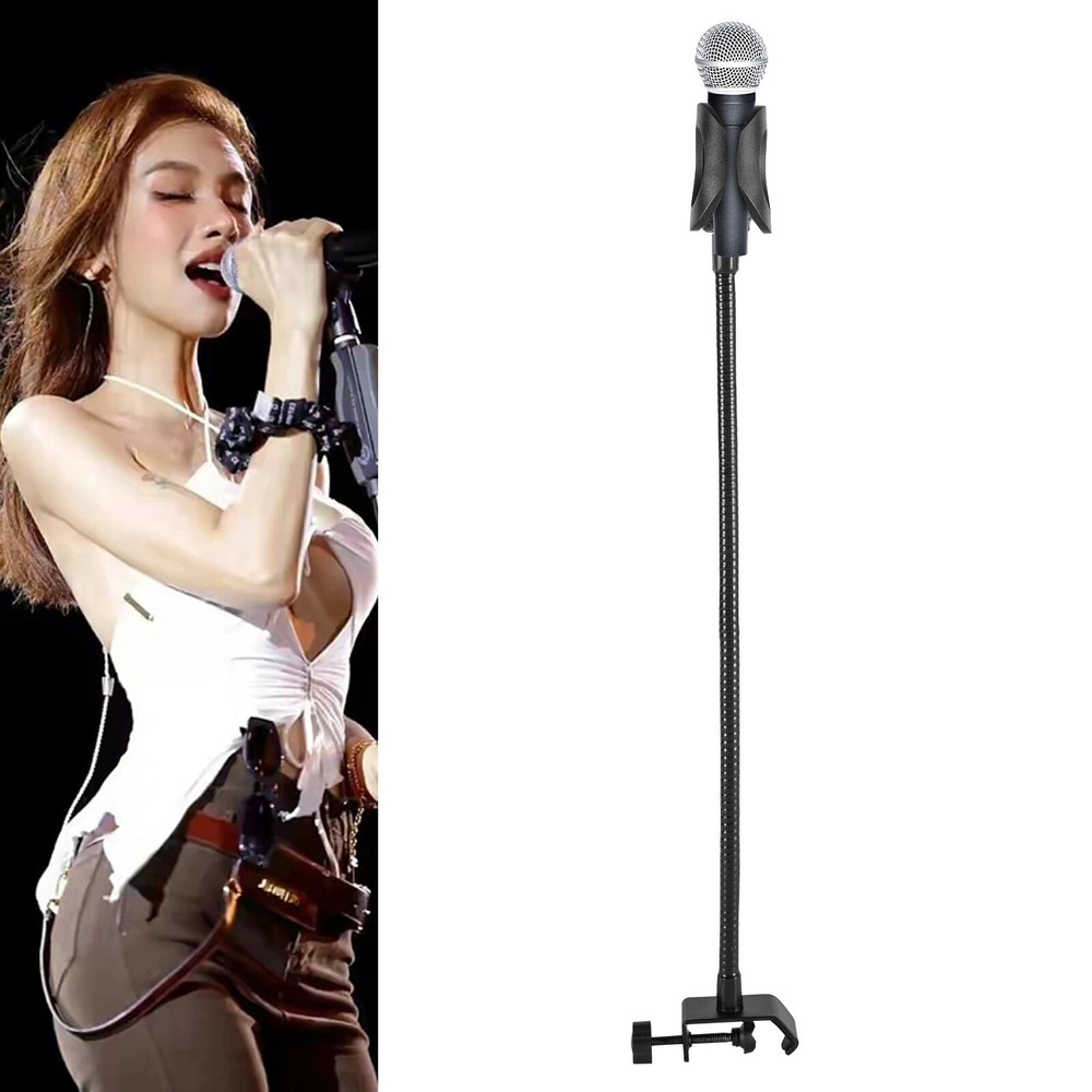 Black Microphone Stand Adjustable Microphone Holder w/ Desk Clamp for recording