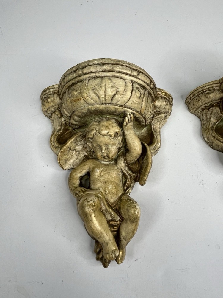 Vintage Cherub Wall Sconces Plaster Distressed Pair