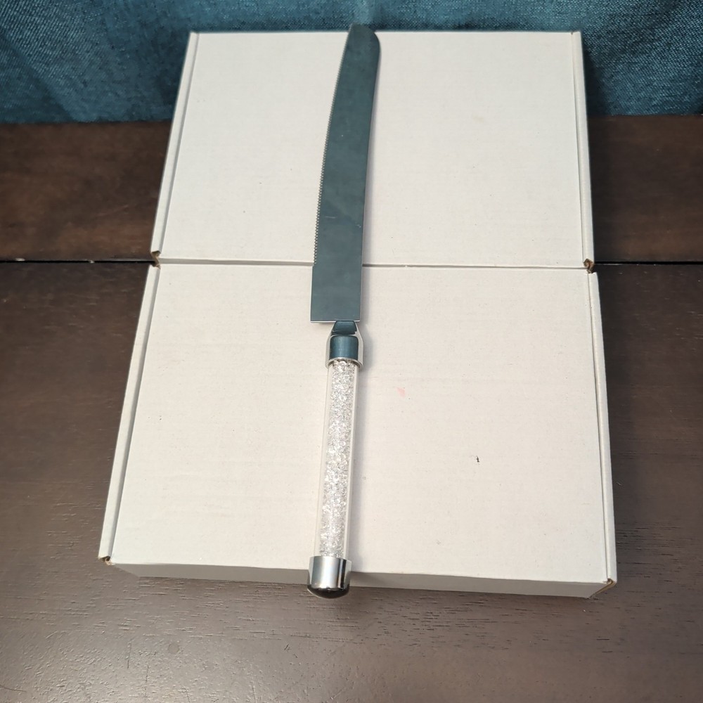 Mr & Mrs Wedding Cake Server Knife Set | Crystal Filled Bling Handle Stainless