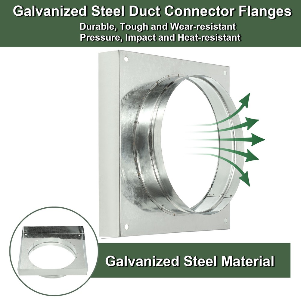 10" Square Galvanized Duct Connector Flange, Silver Tone