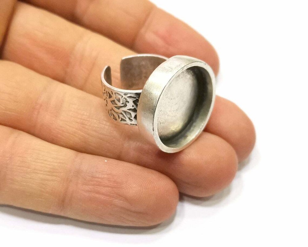 Ring Blank Setting Cabochon Base inlay Bezel Setting Adjustable Antique Silver