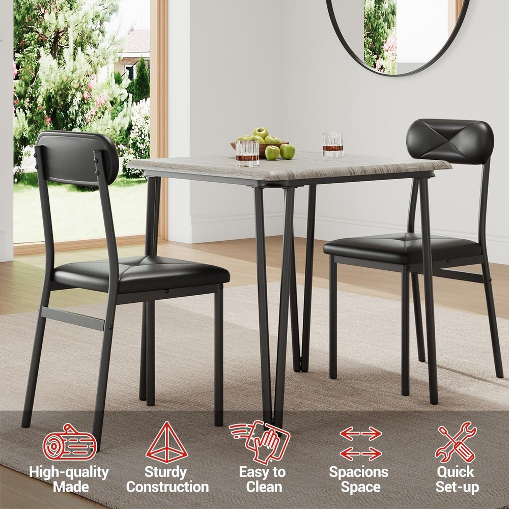 Space-Saving 3-Piece Dining/Kitchen Table Set for 2 W/2 Upholstered Chairs,Home