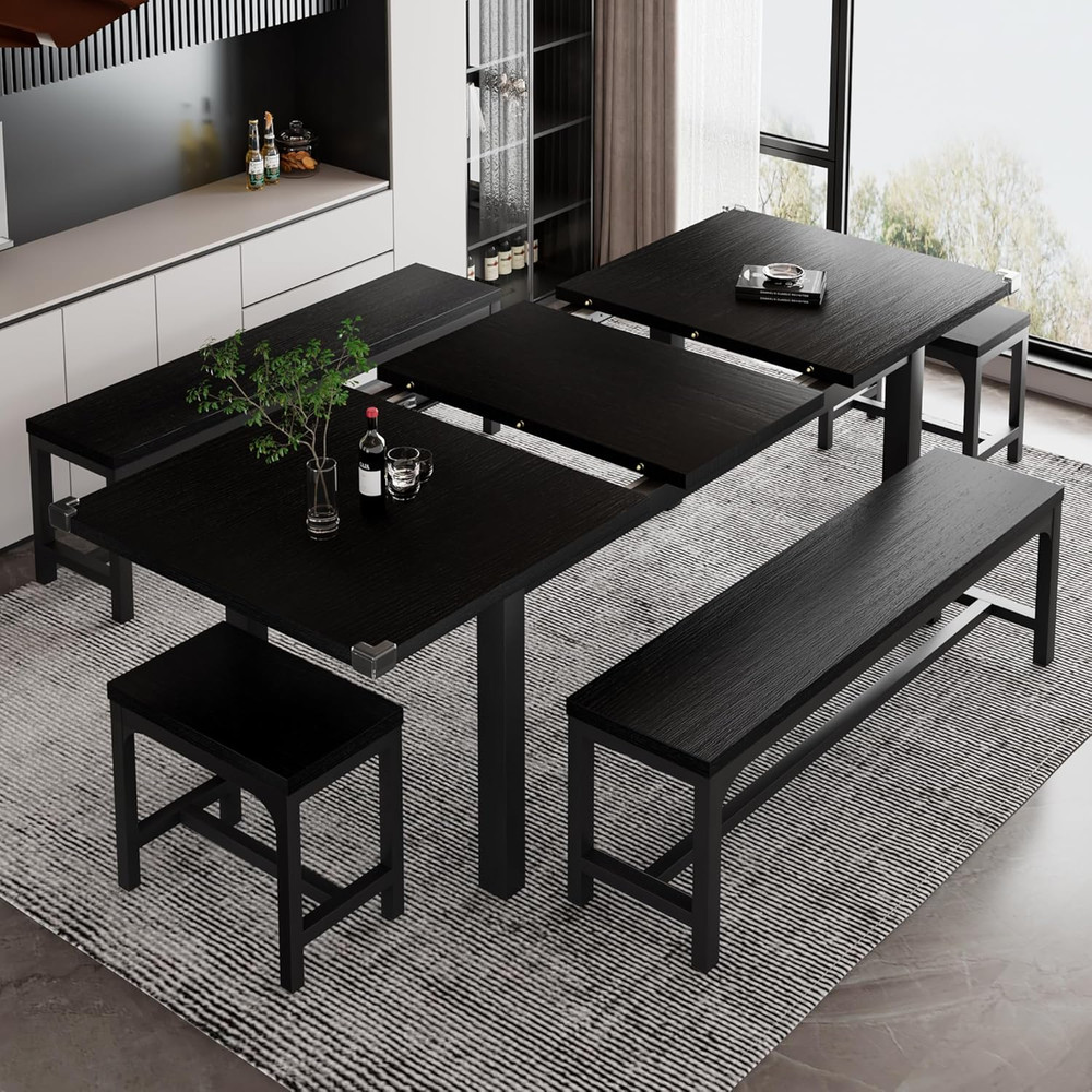 Ipormis 5-Piece Dining Table Set for 4-8 People, Extendable Kitchen Table Set wi