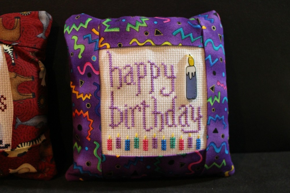 Stuffed Cross Stitch Needlepoint Pillows Mini Square Pillows - About 6" square