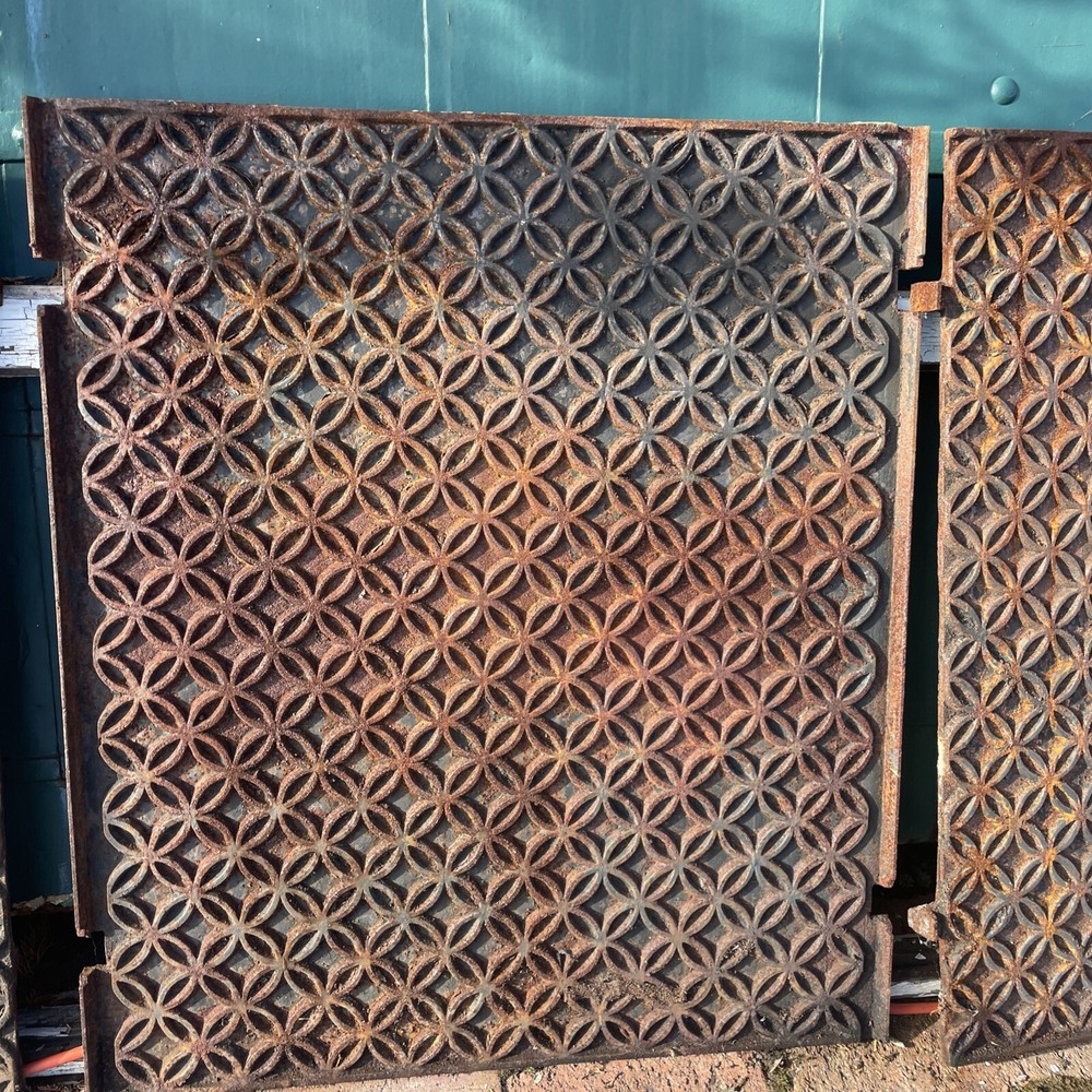 Antique three-piece cast-iron Fireback geometric for fireplace