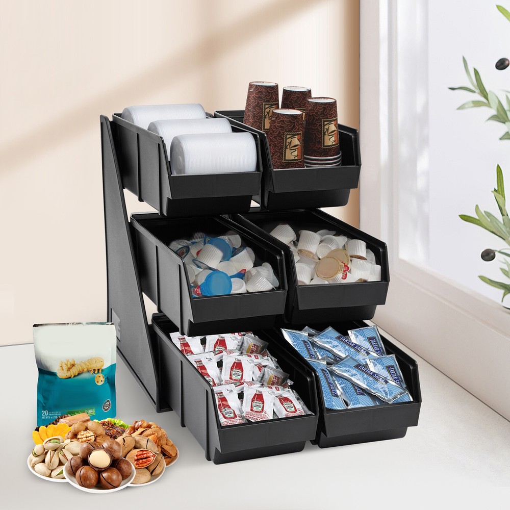 6-Compartment Condiment Organizer Bin - 3-Tier Storage for Coffee & More