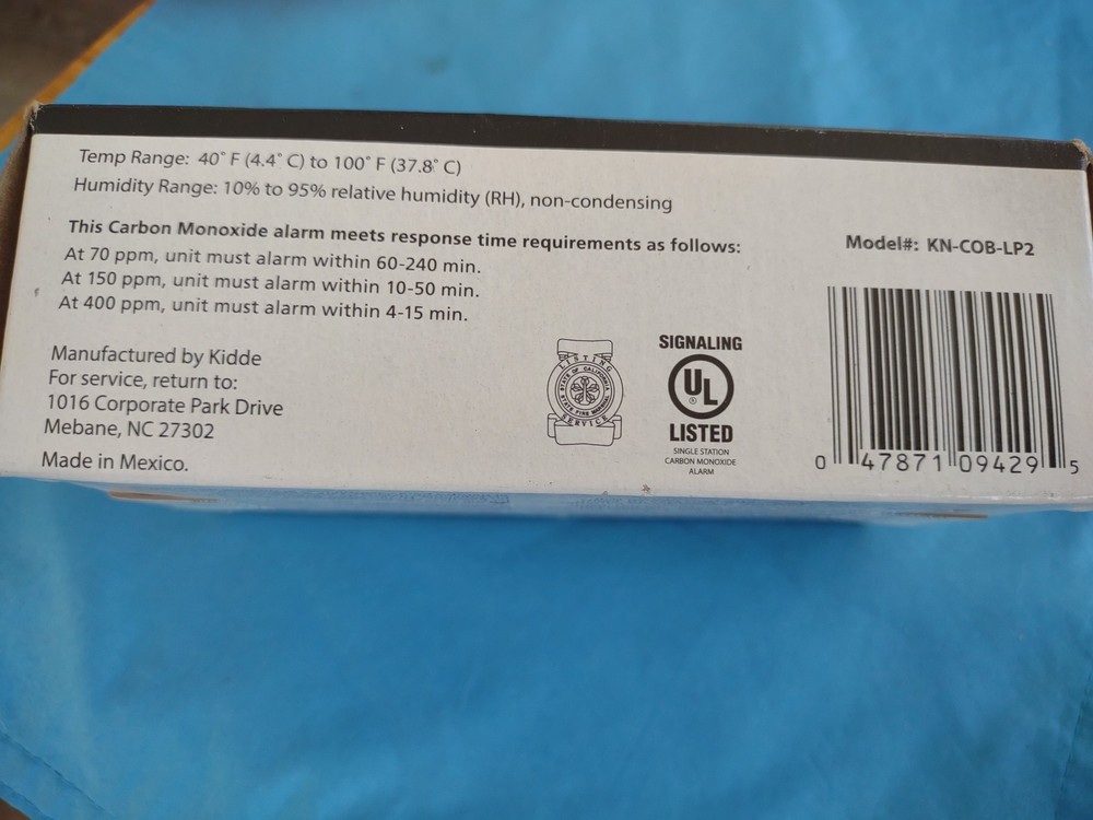 Basic Kidde Carbon Monoxide oxide Alarm New Inbox With Batteries