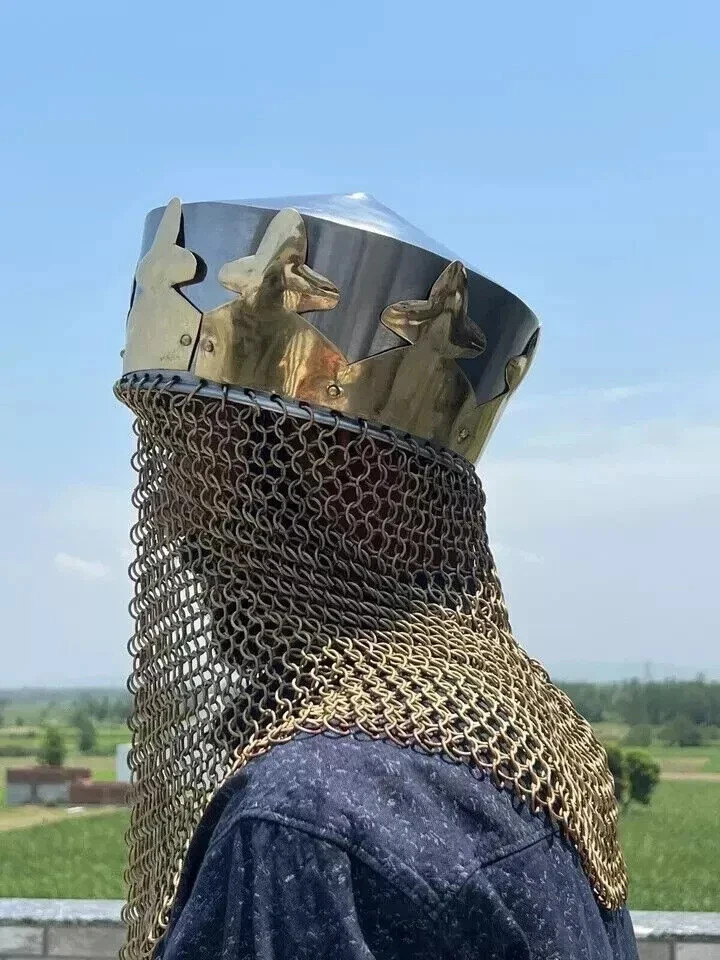 Monty Python King Arthur Helmet Medieval Knight Armor with Chainmail and Crown
