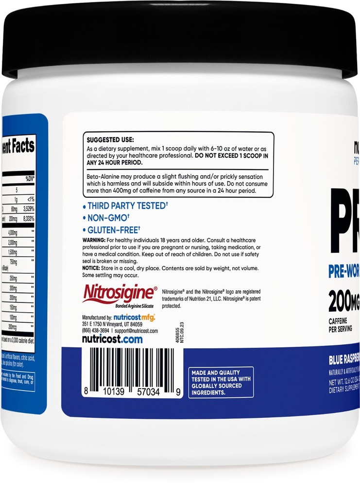 Nutricost Pre-Workout Complex Powder (Blue Raspberry) 30 Serivings