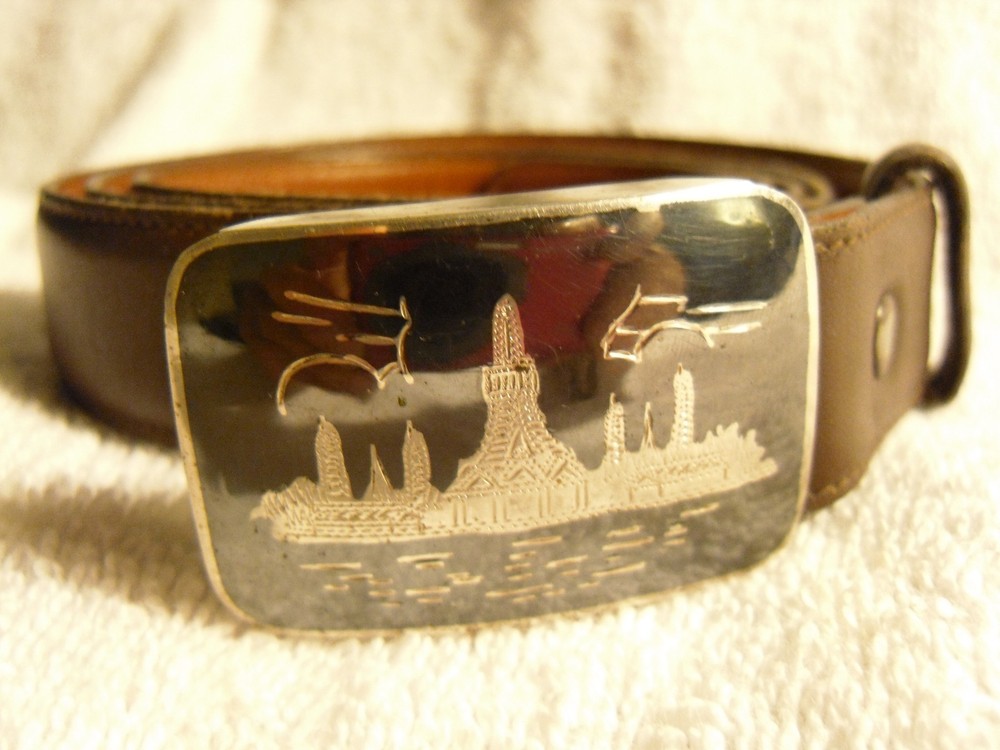 Genuine antique SIAM Niello solid sterling silver belt buckle (SIAM)