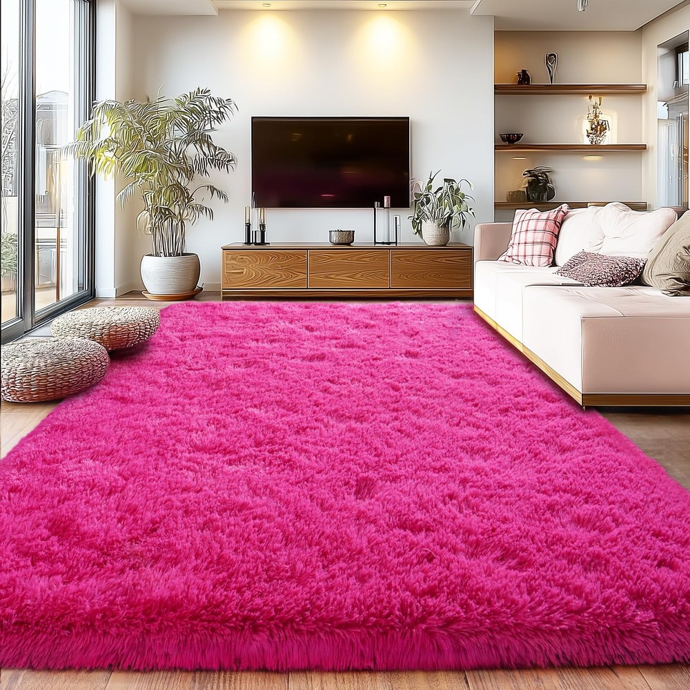 Soft Shaggy for Bedrooms, Hot Pink Area Rug, 4' x 6' (Rectangular),