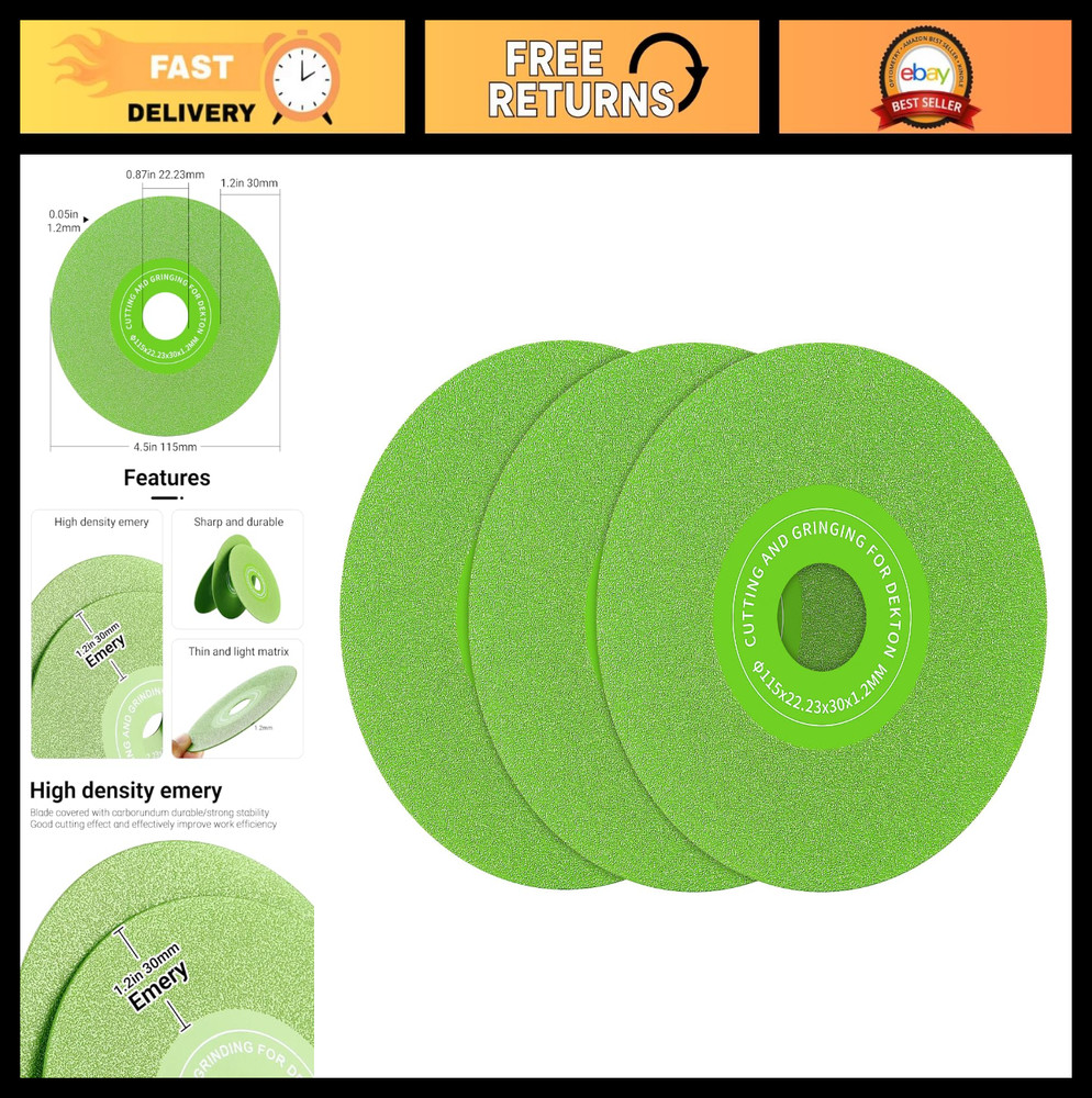 3PCS 4.5" Diamond Grinding Cutting Discs - Flat Angle Grinder Blades for Marble