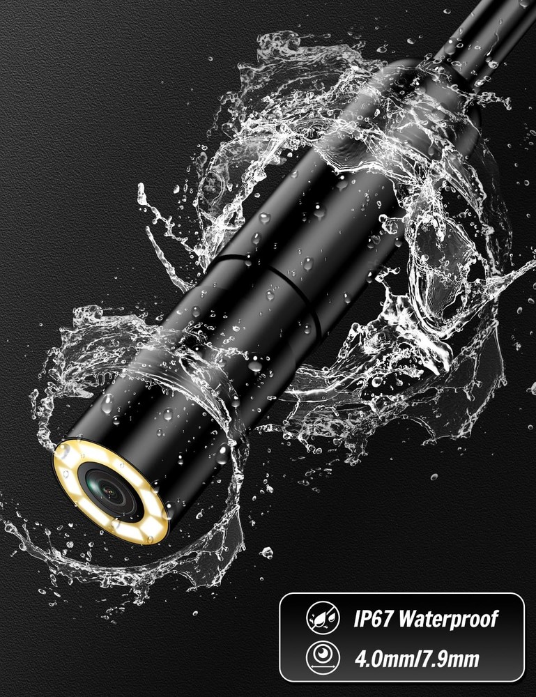 Endoscope Camera with Light, 1920P HD Borescope 8 Adjustable LED black