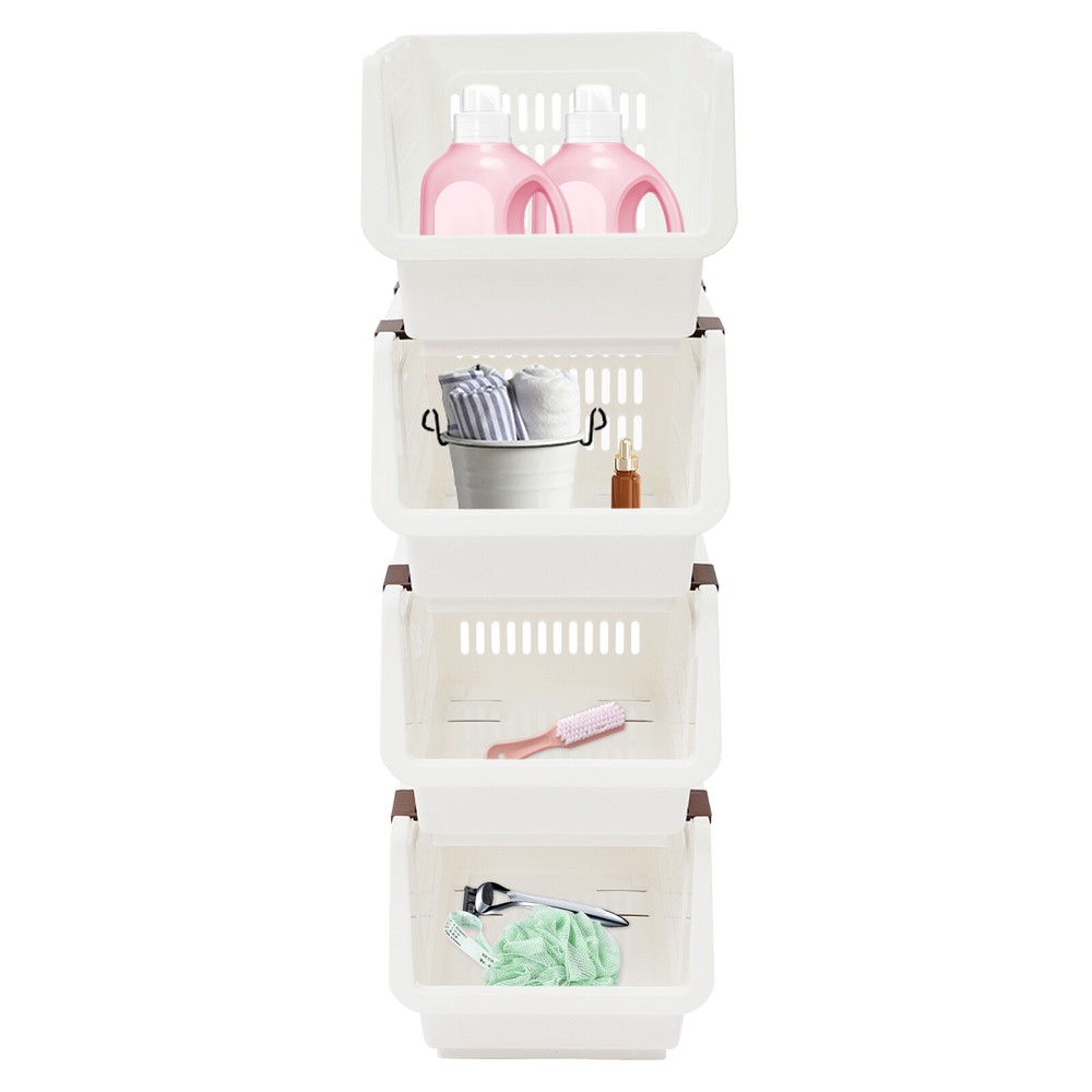 4 PCS Stacking Storage Baskets, Stackable Organizer Baskets