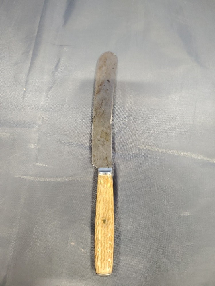 Antique Mid-Late 1800's Unmarked Bone Style Handle Knife Rounded End Very Sharp