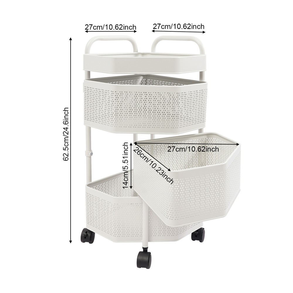 Rotating Storage Shelves Rack, 3-Tier Removable Basket Shelf Organizer