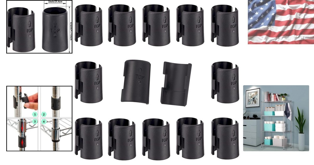Black Plastic Shelf Lock Clips for 1" Post Shelving - 26 Pack, Easy Replacement