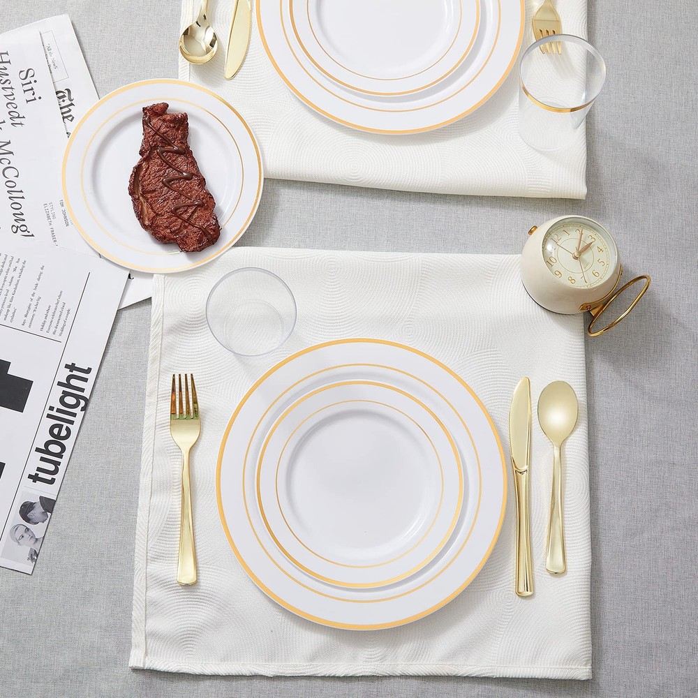 60PCS Gold Plastic Silverware Gold Plastic Cutlery Set Disposable Flatware D...