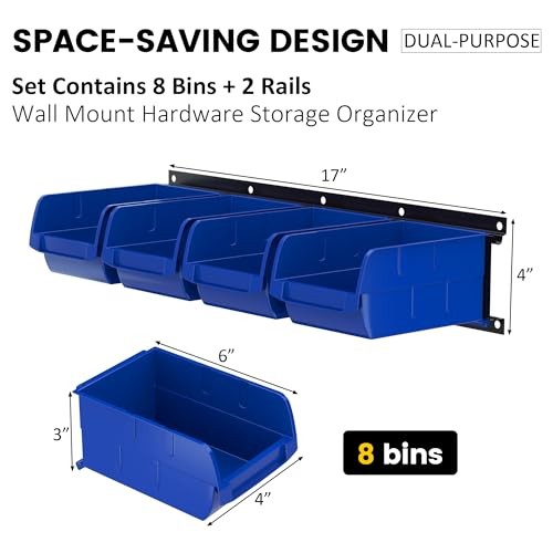 wall mounted garage storage bin, Parts Rack, Plastic Hanging Stackable Blue