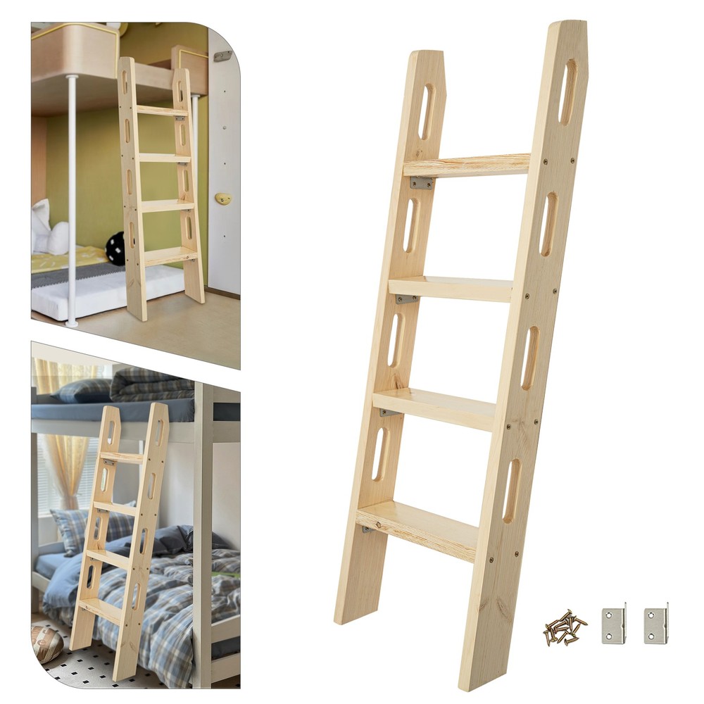 4-Step Ladder Durable Solid Wood Step Ladder 220lbs Load Fixed Ladder Step Stool