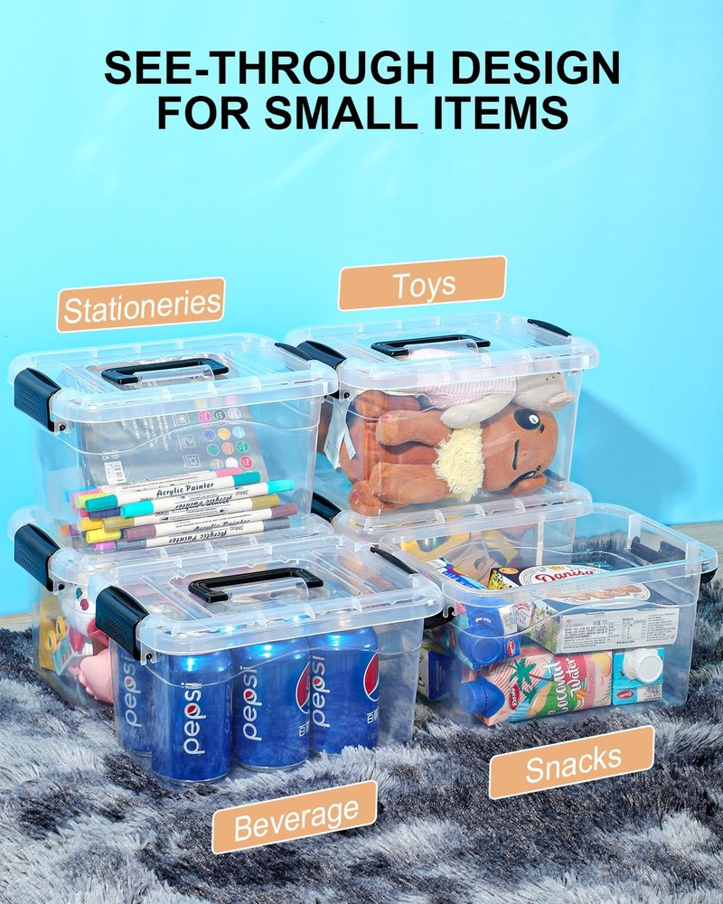 Plastic Storage Bins with Lids 6 Packs, 7 Quart Storage Organizer Bins with B...