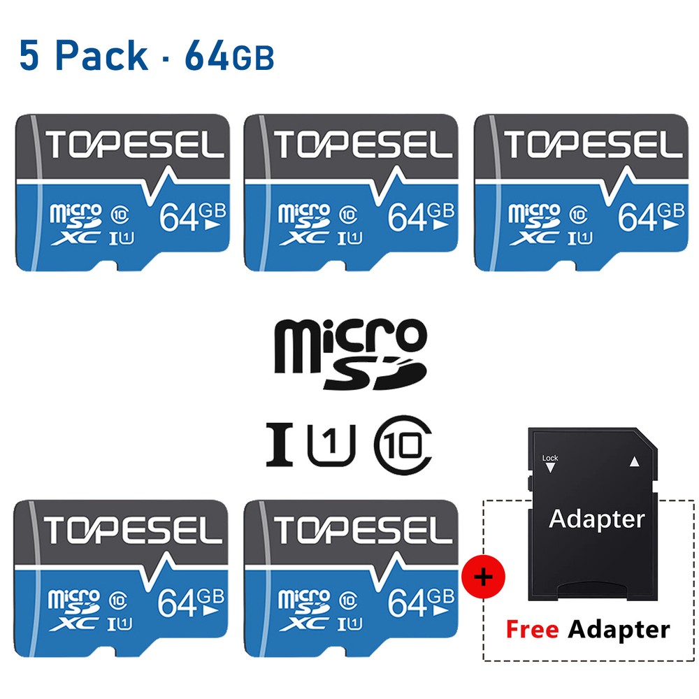 5/10Pack 64GB Micro SD Card SDXC SDHC Class10 Memory Cards Adapter for Camera