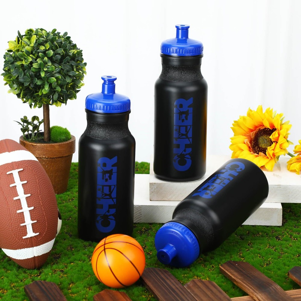 Cheerleading Water Bottles 20oz Reusable Plastic Squeeze with Pull Top 12 Pack