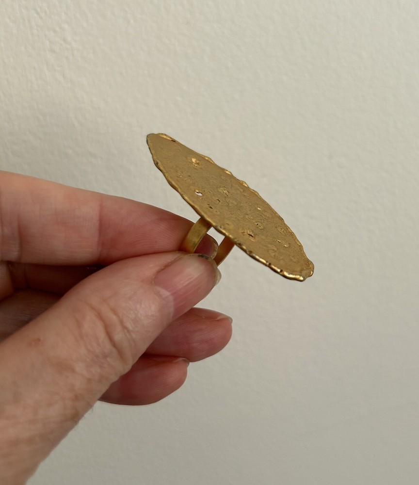 Vintage Large Oval (2" by 1") Hammered Textured Brass Adjustable Ring
