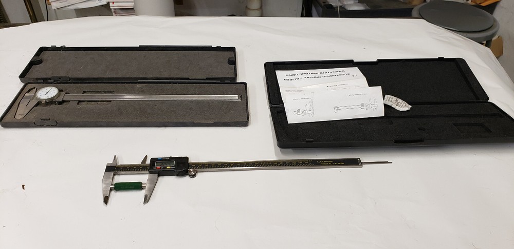 2-Piece Imported 0 -12" Electronic & Dial Calipers in Boxes. Both Working.