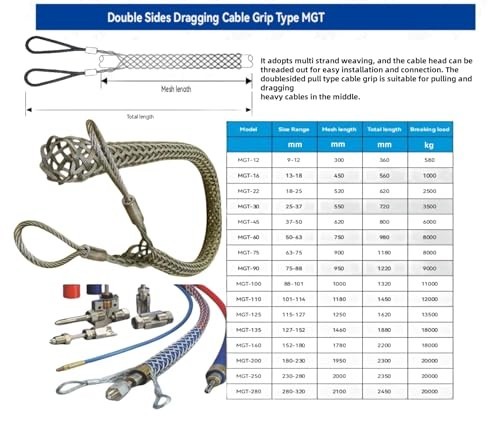 Cable Pulling Grip Mesh, Double Head Wire Puller for Light & Heavy Cables 50-63m