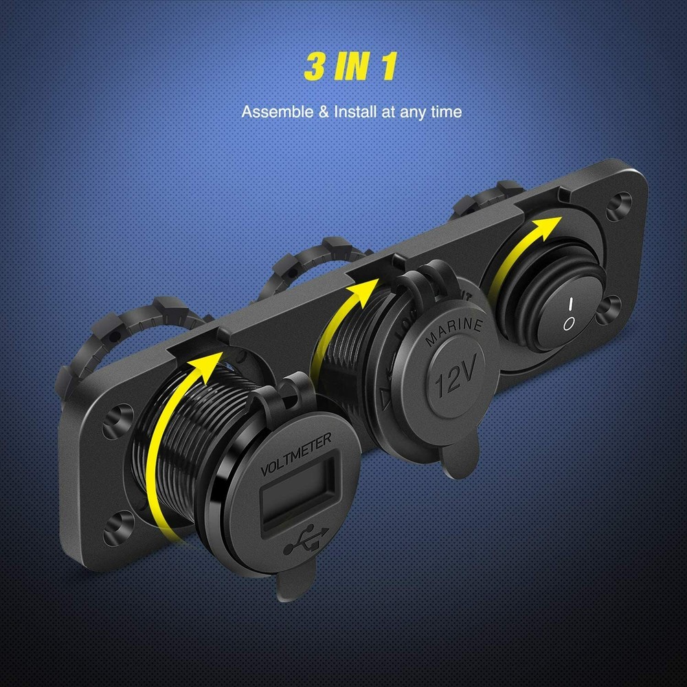 Nilight 4 in 1 Cigarette Lighter Charger Socket Panel QC3.0 Dual USB Waterproof